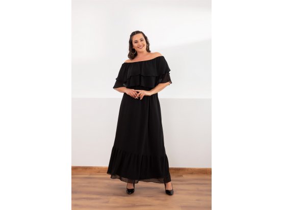 Fulan Büyük Beden Çift Kat Yaka Elbise