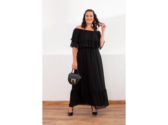 Fulan Büyük Beden Çift Kat Yaka Elbise