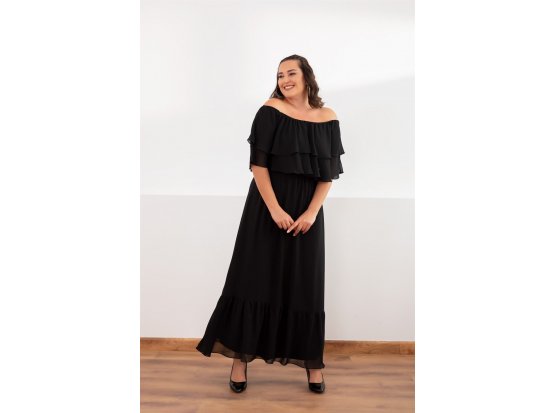 Fulan Büyük Beden Çift Kat Yaka Elbise